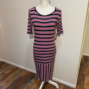 LuLaRoe - Julia - Striped Dress in Pink and Black - Size Medium - NWT